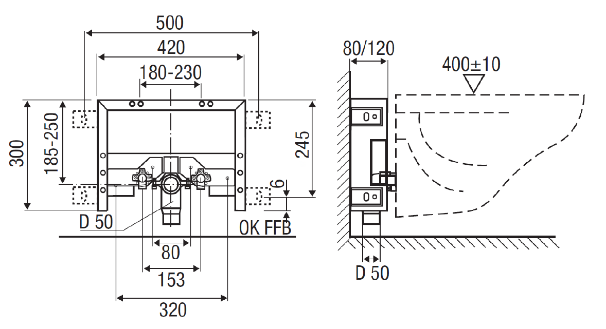 Valsir FIXSYSTEM S80 -bideen asennusteline - tuotteen piirros