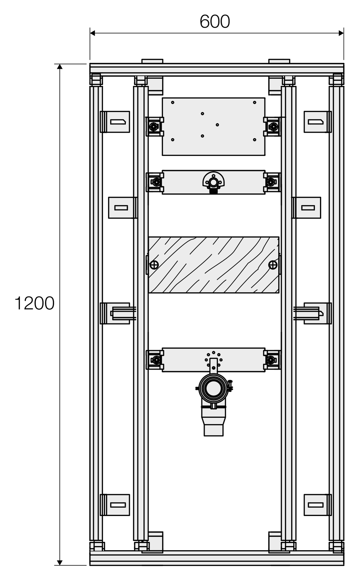 Valsir MFV Modules -pisuaarimoduuli, 600 × 1200 mm - tuotteen piirros