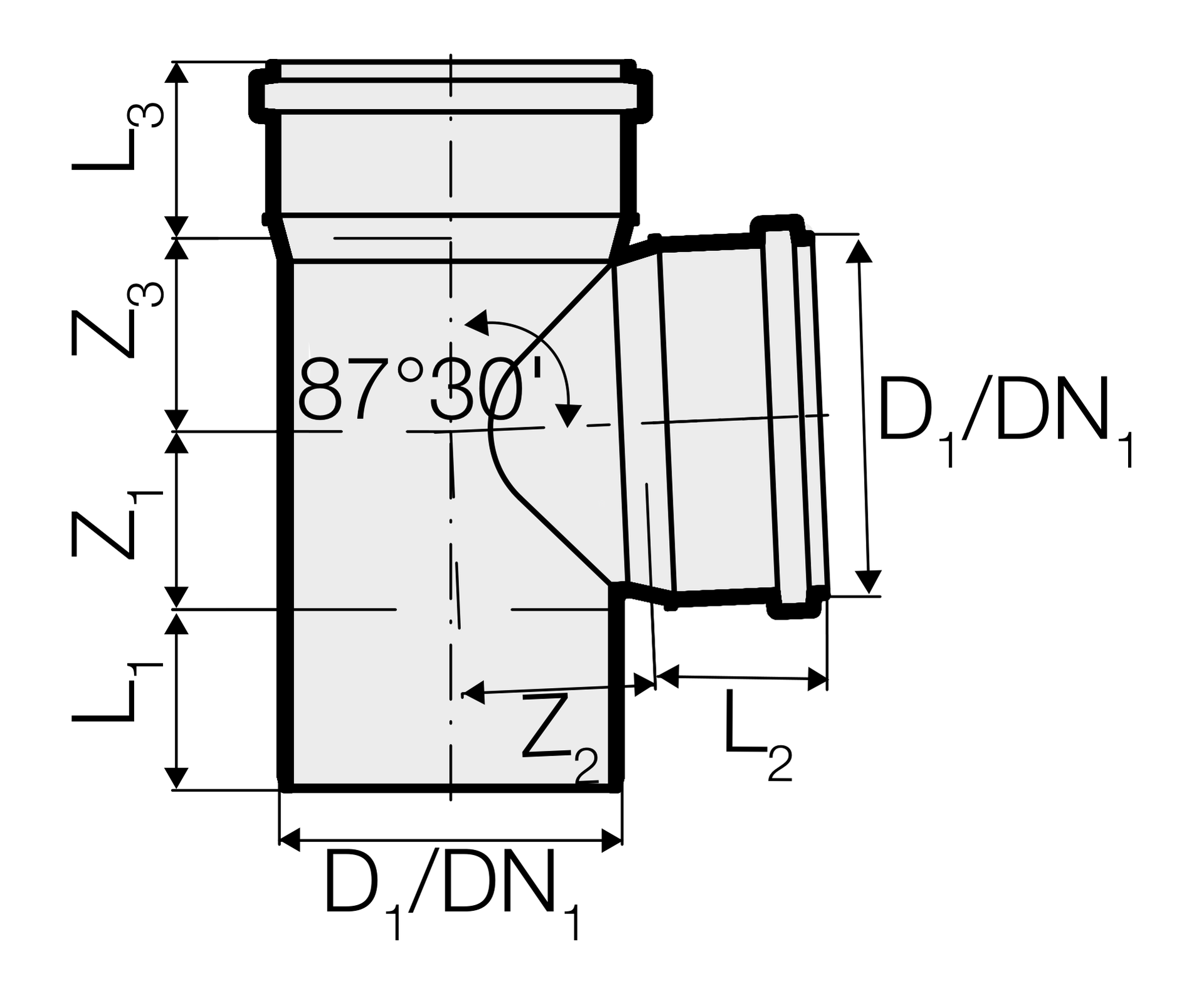 Valsir PPEcoforte HTEA-haarayhde 87,5° 160 mm - tuotteen piirros