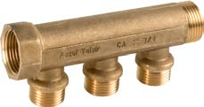 Valsir Pexal Brass -jakotukki, 3 lähtöä, A G 1/2, B G 3/4